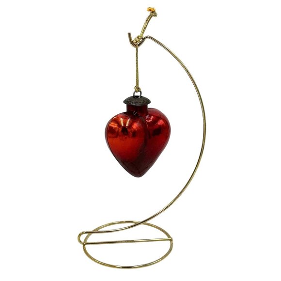 Vtg Kugel Ornament Midwest Red Glass Heart Shaped 3.5” Germany Christmas Core - Picture 1 of 8